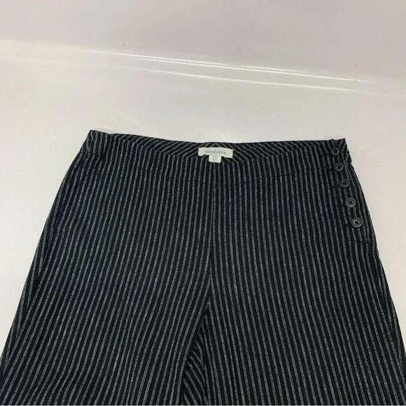 Sundance Pants Woman 10P  Linen Cotton Black Stripe Side Buttons Straight - Picture 8 of 13